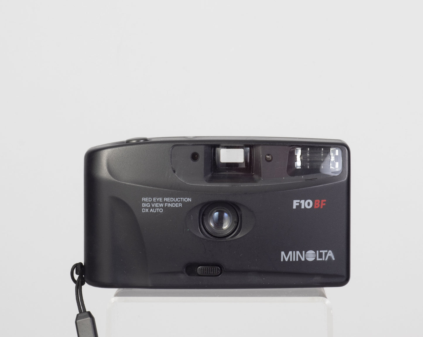 The Minolta F10 BF is a simple 35mm film point-and-shoot camera 