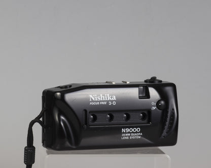 The Nishika N9000 3-D camera is the lighter, smaller successor to the popular Nishika N8000. Originally used for lenticular 3-D images, nowadays popular for animated gif 'wigglegrams'.