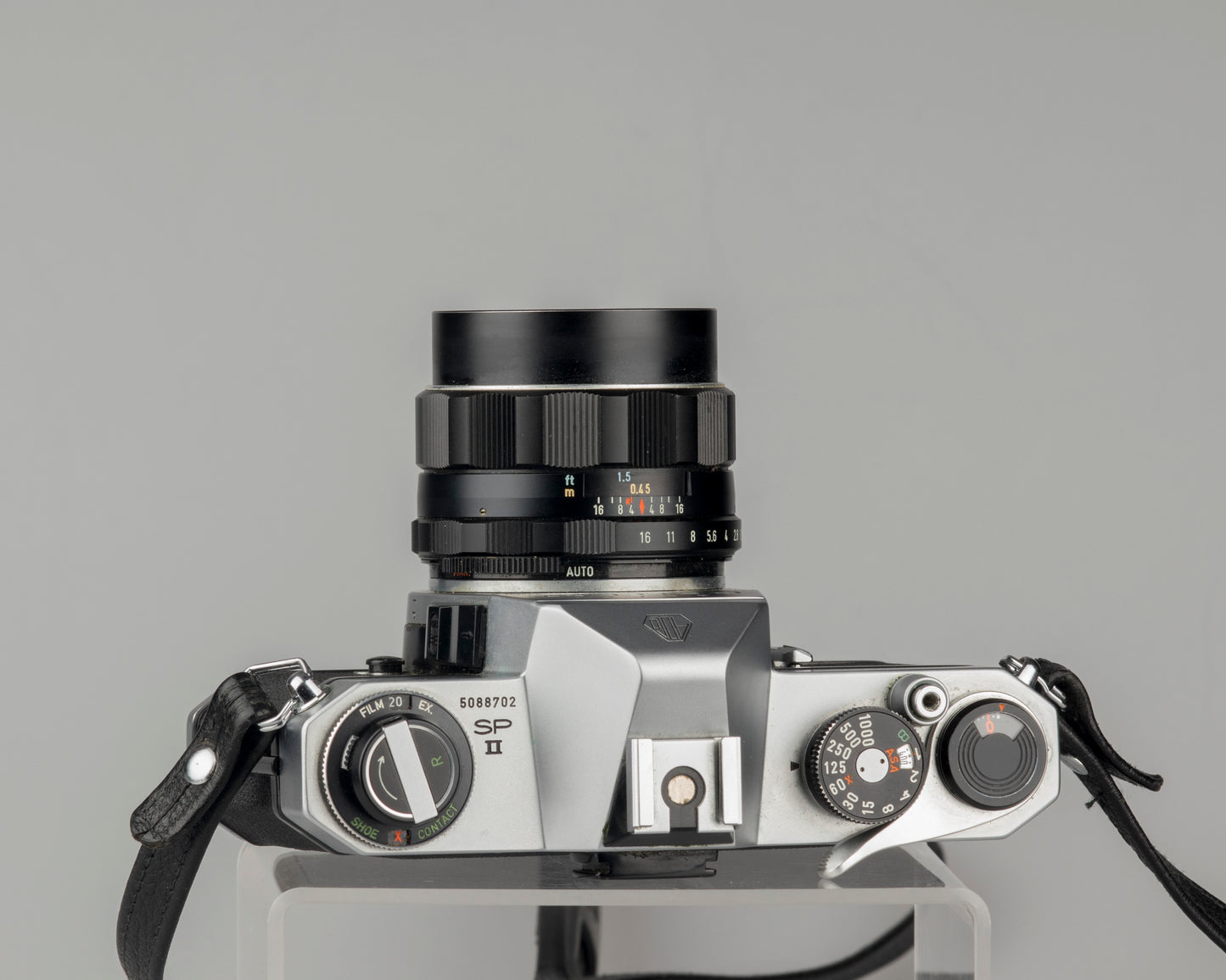 Pentax Spotmatic SP II w/ SMC Takumar 55mm f1.8 lens + leather case // modified for modern batteries