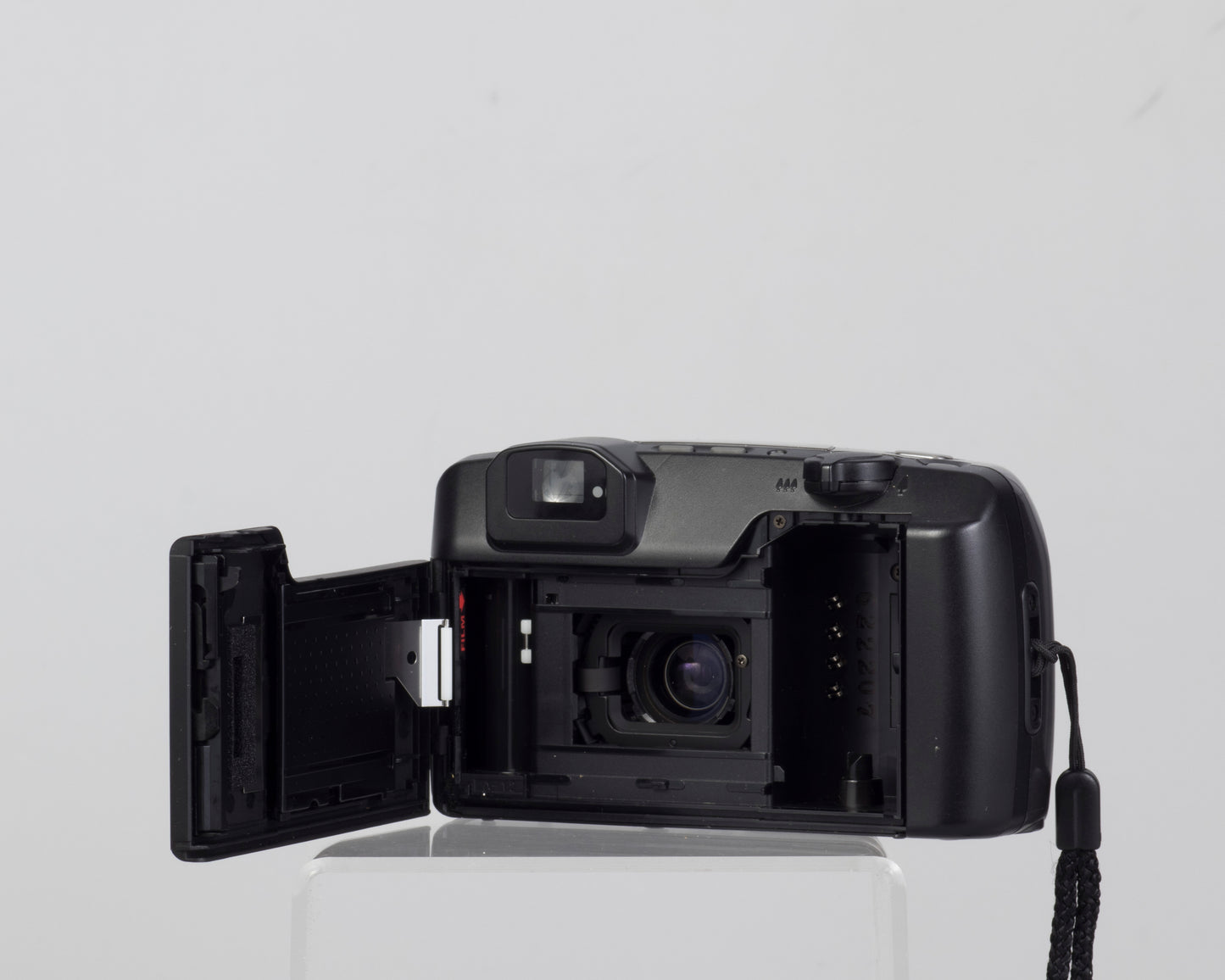 The Pentax Espio 80 35mm point-and-shoot (film door open)
