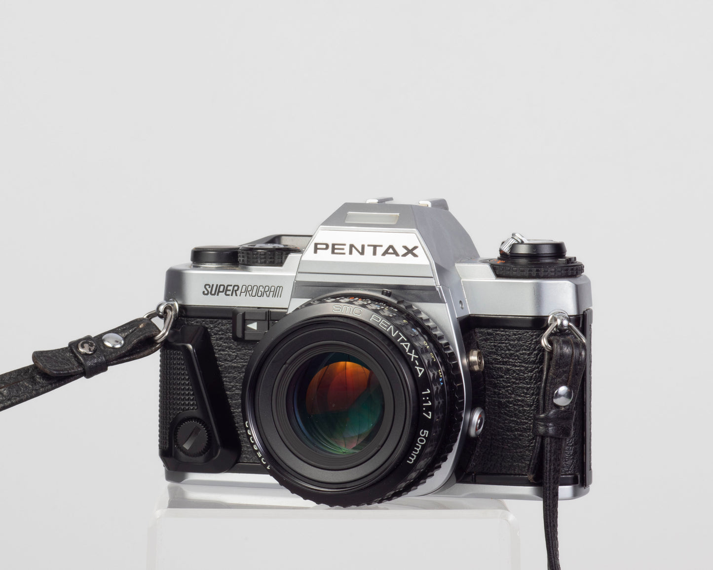 Pentax Super Program 35mm film SLR w/ SMC Pentax A 50mm f1.7 lens + ME Winder II + original manual