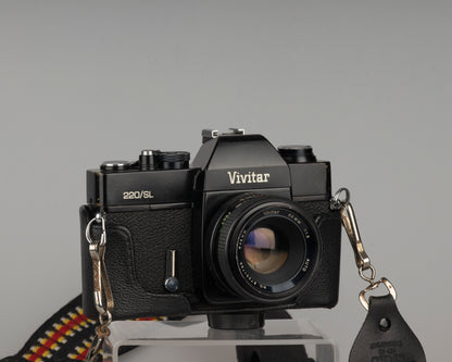 Appareil photo reflex Vivitar 220/SL 35 mm avec objectif 50 mm f1.8 et étui toujours prêt